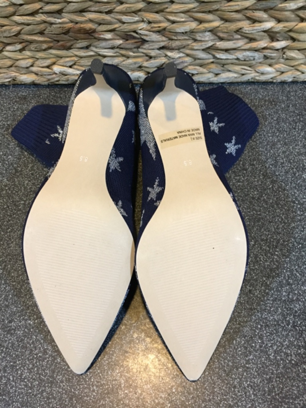 Neiman Marcus Navy Knit Star Sock Booties w/ Metallic Silver Stars - Picture 9 of 9
